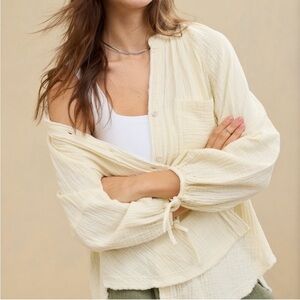 NWT Aerie 100% Cotton Button Up Top, Yellow/White, Size S